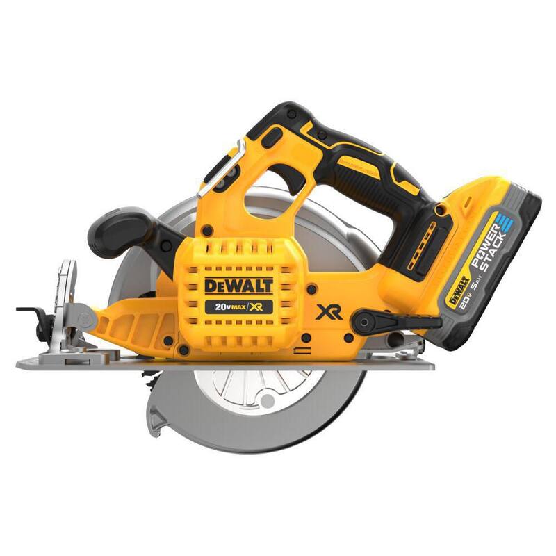 Sierra circular inalámbrica DEWALT 20V MAX de ion de litio sin escobillas de 7-1/4 pulgadas con batería POWERSTACK de 5.0Ah y cargador - DCS570H1