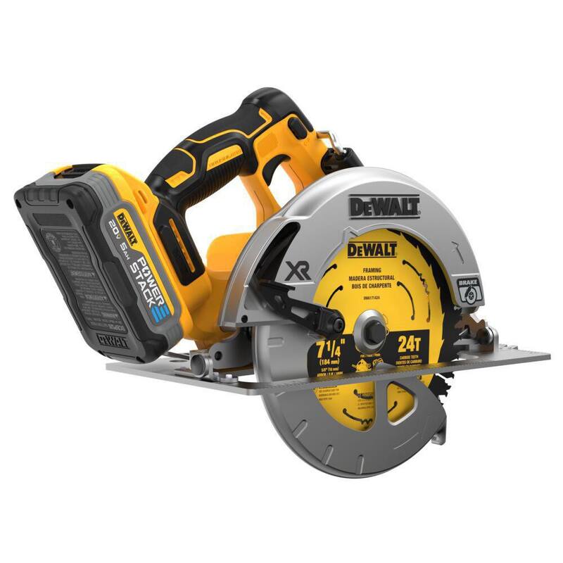 Sierra circular inalámbrica DEWALT 20V MAX de ion de litio sin escobillas de 7-1/4 pulgadas con batería POWERSTACK de 5.0Ah y cargador - DCS570H1