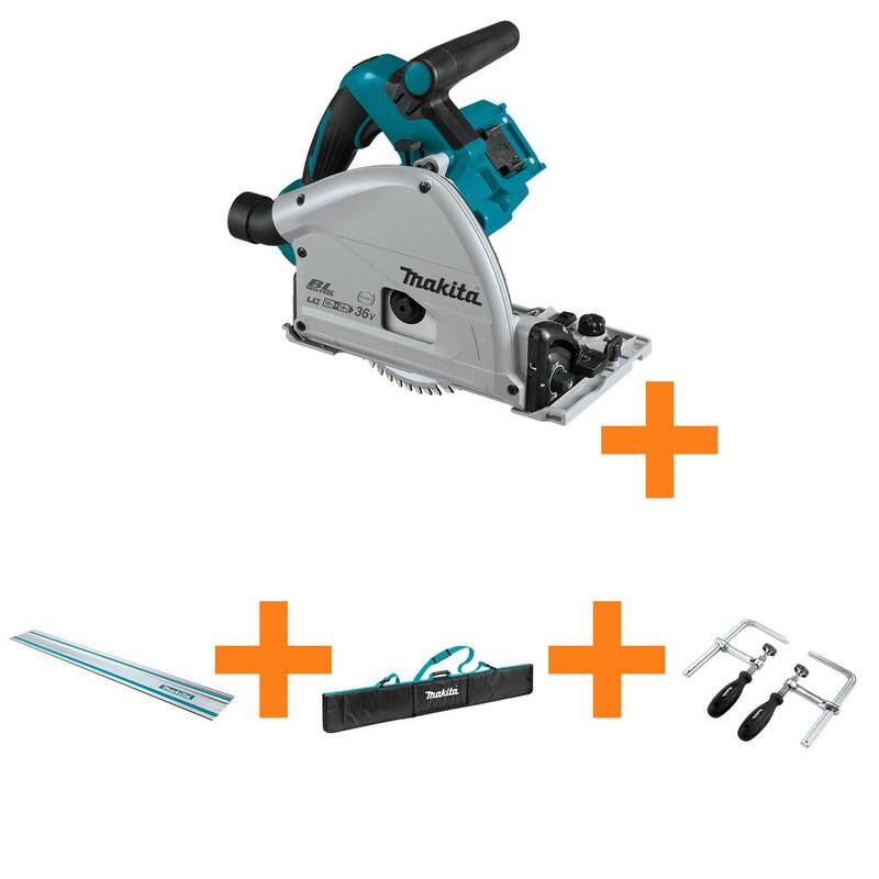 Sierra circular sumergible inalámbrica sin escobillas LXT de Makita 36V (18V X2) de 6-1/2", solo herramienta y riel de guía de 55" con bolsa y sujetadores - XPS01Z85E07023