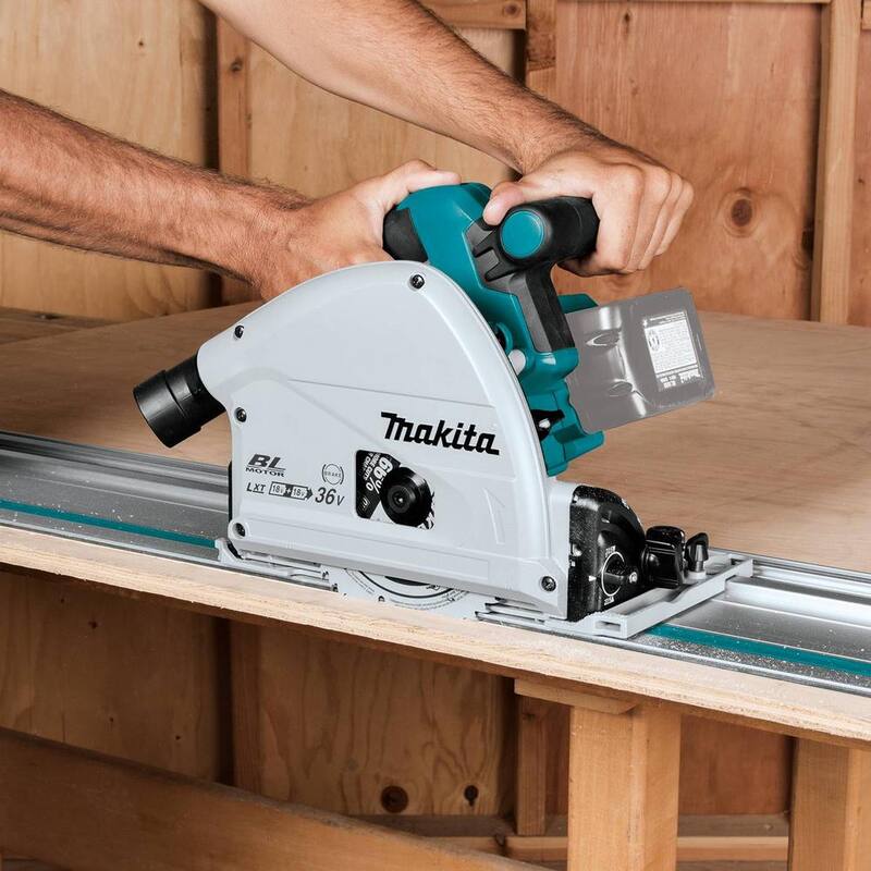 Sierra circular sumergible inalámbrica sin escobillas LXT de Makita 36V (18V X2) de 6-1/2", solo herramienta y riel de guía de 55" con bolsa y sujetadores - XPS01Z85E07023