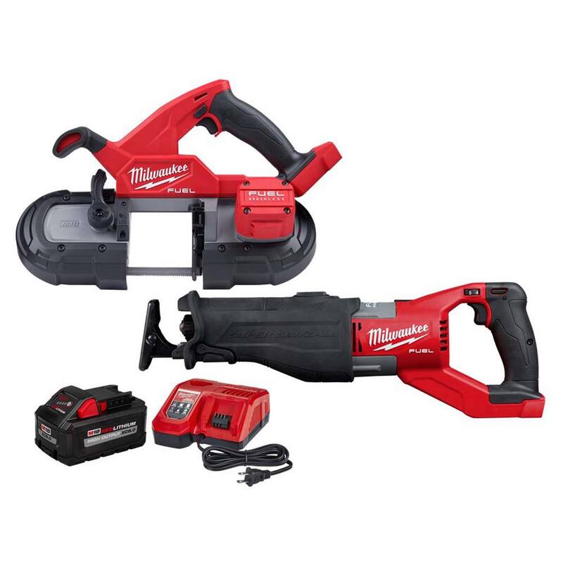 Sierra de cinta compacta Milwaukee M18 FUEL de 18V con tecnología de iones de litio sin escobillas inalámbrica con SAWZALL y kit de inicio de 8.0ah - 2829-20-2722-20-48-59-1880