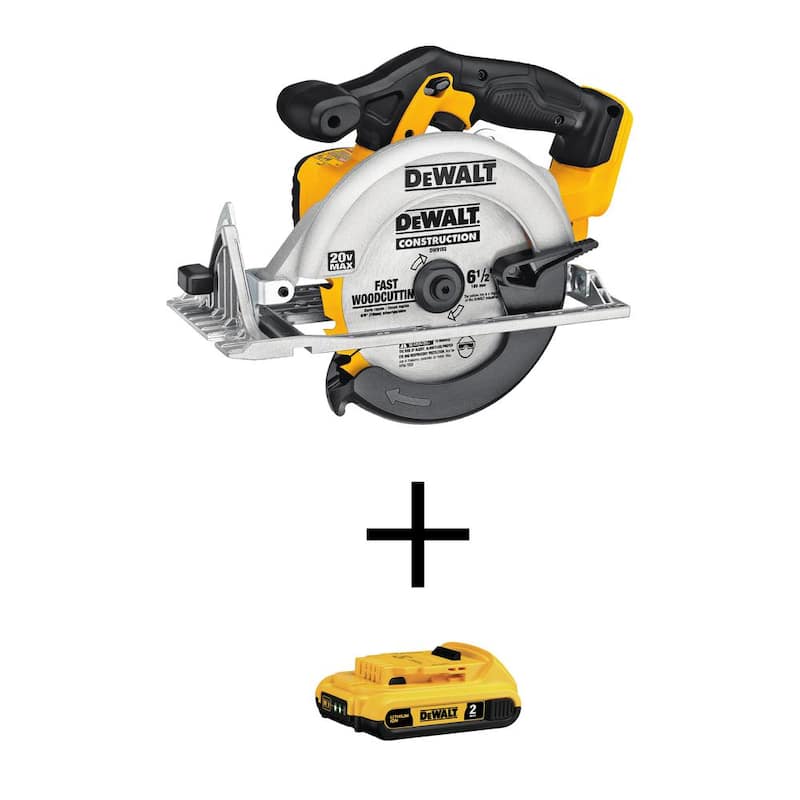 Sierra circular inalámbrica DEWALT 20V MAX de 6-1/2 pulgadas con batería de iones de litio compacta de 20V MAX de 2.0Ah - DCS391BW203