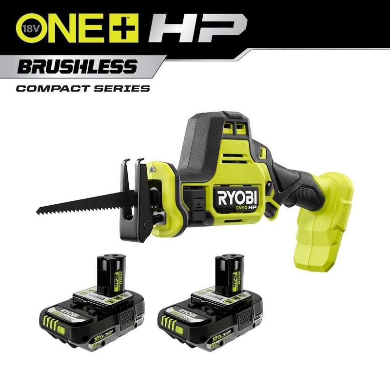 RYOBI ONE+ HP 18V Sierra de Sable Recíproco Compacta Inalámbrica sin escobillas de una sola mano con (2) Baterías de Alto Rendimiento de 2.0 Ah - PSBRS01B-PBP2003