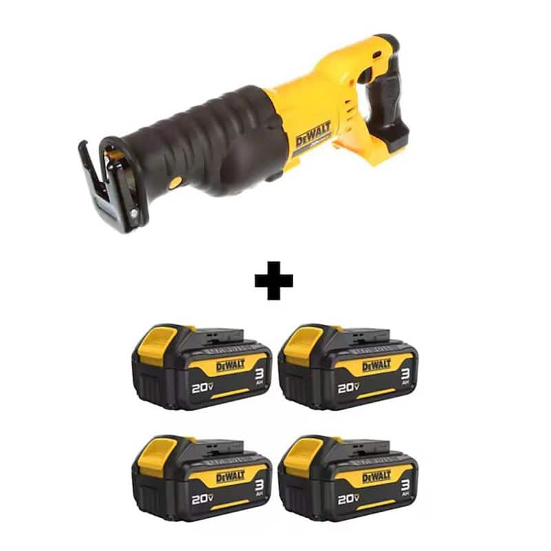 DEWALT Sierra reciproca inalámbrica de iones de litio de 20 voltios Máximo con (4) paquetes de batería Máximo Premium de 20 voltios y 3.0 Ah - DCS380BWCB200-4