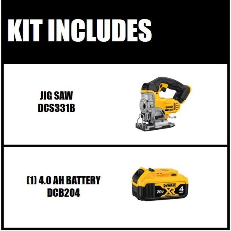 Sierra de calar inalámbrica DEWALT 20V MAX y (1) Batería de litio de primera calidad de 20V MAX 4.0Ah - DCS331BW204