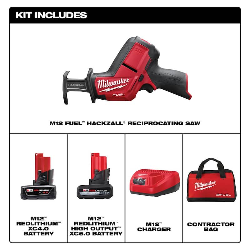 Milwaukee M12 FUEL 12-Volt Lithium-Ion Brushless Cordless HACKZALL Sierra reciprocante con kit de batería XC de alta capacidad de 5.0 Ah - 2520-21XC-48-11-2450