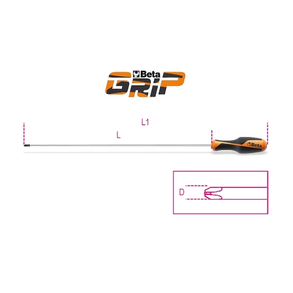 Beta 1262L 6 x 400mm Cross Head Screwdriver, Long series - 012620209