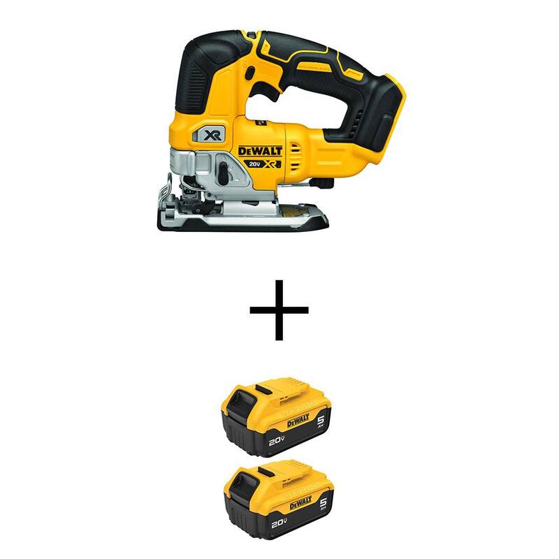 Sierra de calar inalámbrica sin escobillas DEWALT 20V MAX de iones de litio con (2) paquetes de batería de 20V MAX de iones de litio Premium de 5.0 Ah - DCS334BWCB205-2.
