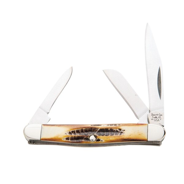 Bear & Sons Cutlery 2023 Bear 2 7/8' Genuine India Stag Bone Small Stockman - BEA-533