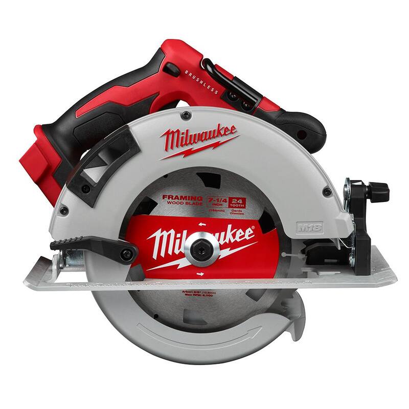 Sierra circular Milwaukee M18 18V de 7-1/4 pulgadas con tecnología inalámbrica sin escobillas de iones de litio (solo herramienta) con hoja de carburo de 24 dientes para estructuras - 2631-20-48-41-0710.