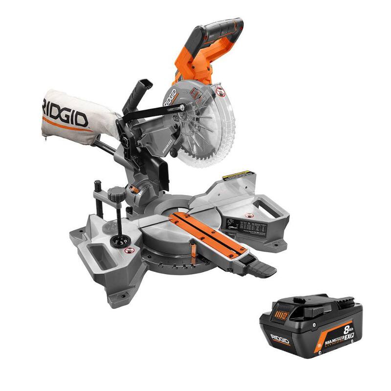Sierra ingleteadora deslizante de doble biselado sin escobillas RIDGID 18V de 7-1/4 pulg. con batería de iones de litio de salida máxima EXP de 18V 8.0 Ah - R48607B-AC840080