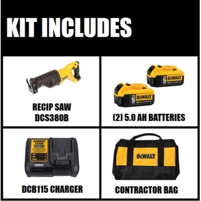Sierra reciproca inalámbrica DEWALT 20V MAX, (2) baterías de 20V MAX XR de ion de litio premium de 5.0Ah y cargador - DCB2052CKW380B