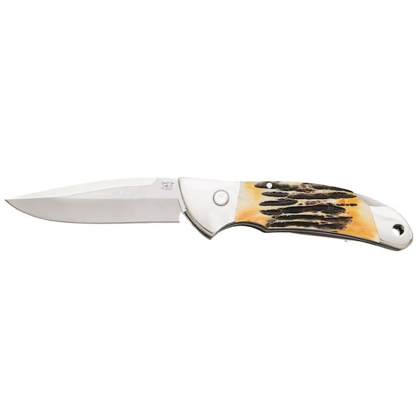 Bear & Sons Cutlery 2023 Bear 3 3/4' Genuine India Stag Bone Automatic Lockback With Metal Belt Clip - BEA-5A08