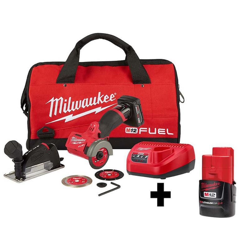 Kit de sierra circular inalámbrica sin escobillas Milwaukee M12 FUEL de 12V y 3 pulgadas con batería de litio-ion de 2.0 Ah de bonificación - 2522-21XC-48-11-2420.