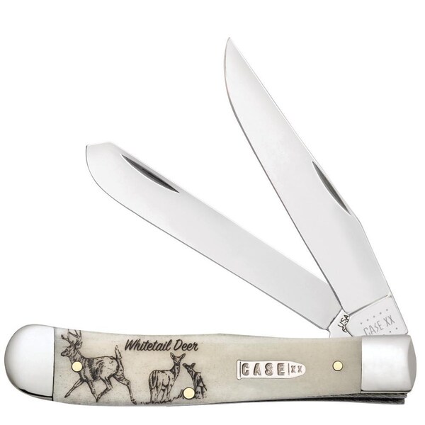 Case Cutlery Case Sportsman Series Embellished Smooth Natural Bone Trapper 6254 Ss Gift Tin Whitetail Deer - CAS-60576