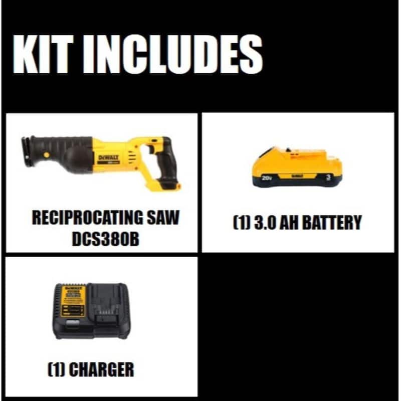 Sierra recíproca inalámbrica DEWALT 20V MAX, (1) batería compacta de iones de litio de 20V MAX 3.0Ah y cargador 12V-20V MAX - DCB230CwDCS380B