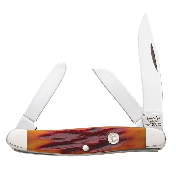 Bear & Sons Cutlery 2023 Bear 3 1/4' Red Stag Bone Meduim Stockman - BEA-CRSB18