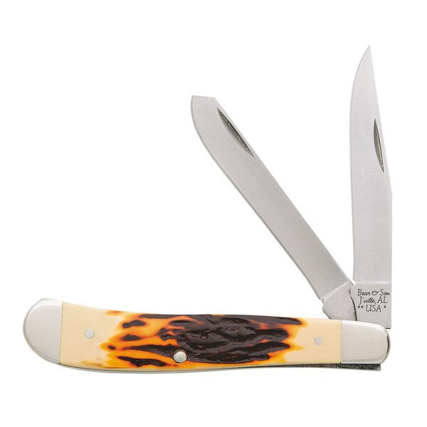 Bear & Sons Cutlery 2023 Bear 3 7/8' Stag Delrin Slimline Trapper - BEA-SD248