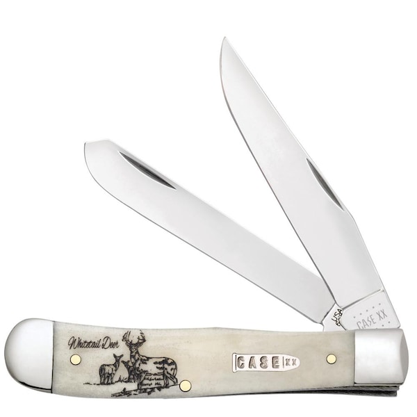 Case Cutlery Sportsman Series Embellished Smooth Natural Bone Trapper 6254 Ss Gift Tin Trophy Whitetail - CAS-60575