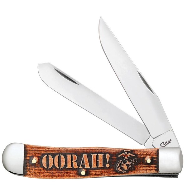 Case Cutlery Usmc Gift Set Embellished Smooth Natural Bone Trapper 6254 Ss W/Cinnamon Color Wash - CAS-13189