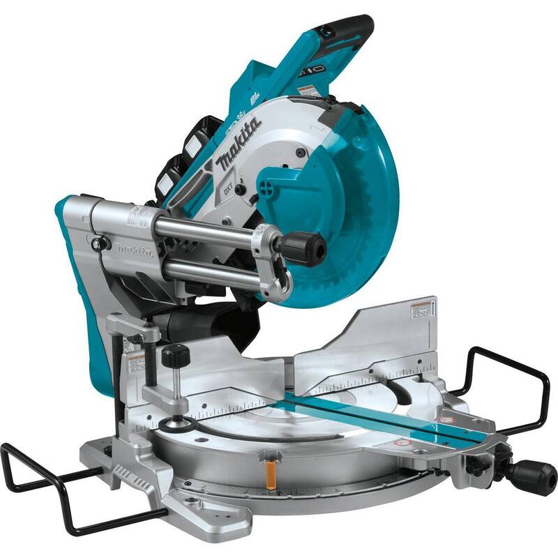 Sierra ingleteadora compuesta deslizante de bisel doble sin escobillas LXT de 10 pulgadas (36V) Makita 18V X2 con kit de 5.0Ah con base plegable para sierra ingleteadora - XSL04PTU-WST06