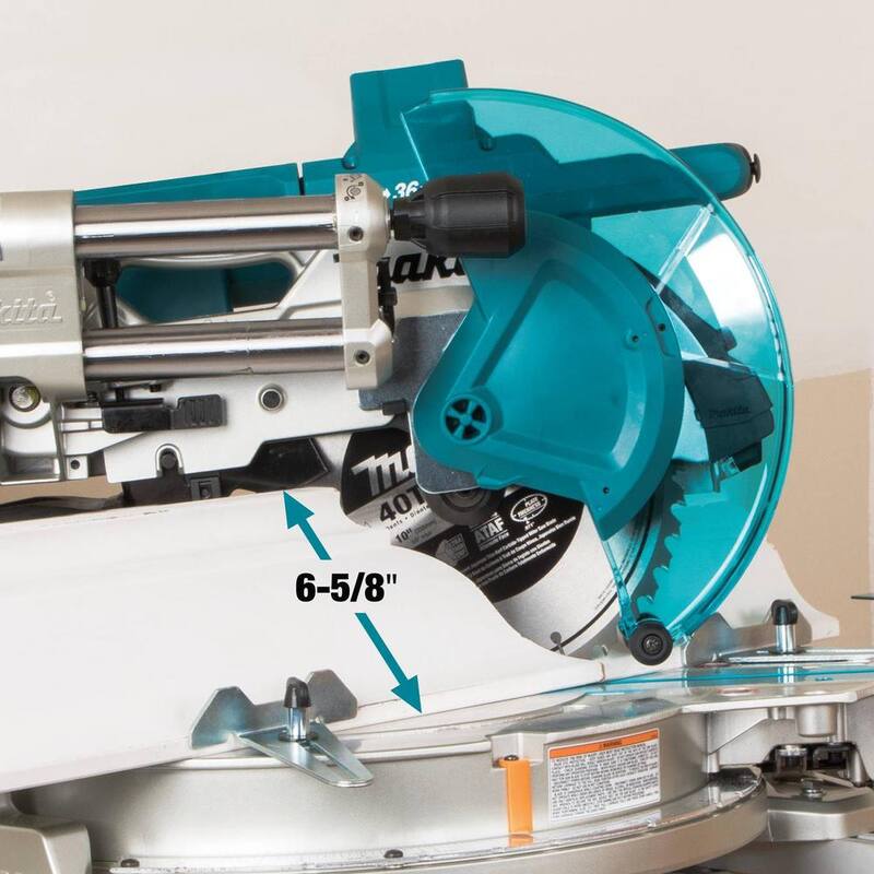Sierra ingleteadora compuesta deslizante de bisel doble sin escobillas LXT de 10 pulgadas (36V) Makita 18V X2 con kit de 5.0Ah con base plegable para sierra ingleteadora - XSL04PTU-WST06