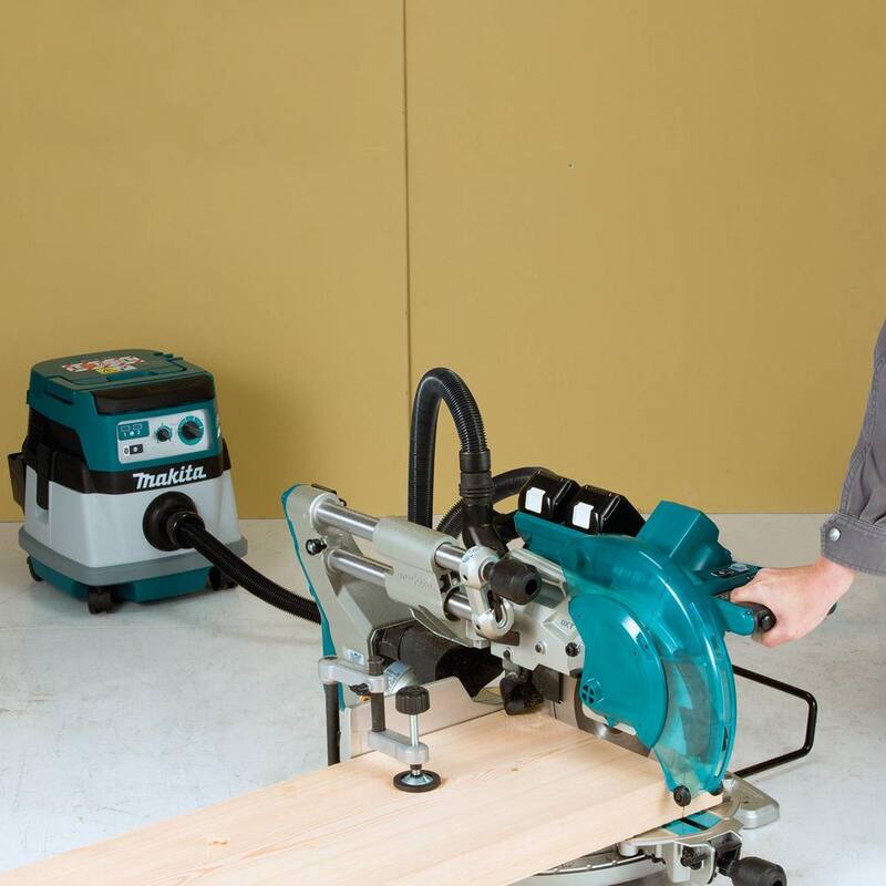 Sierra ingleteadora compuesta deslizante de bisel doble sin escobillas LXT de 10 pulgadas (36V) Makita 18V X2 con kit de 5.0Ah con base plegable para sierra ingleteadora - XSL04PTU-WST06