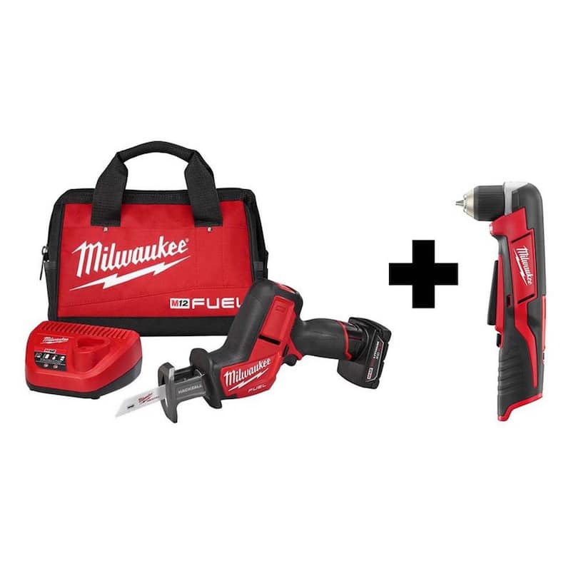 Kit de sierra reciproca inalámbrica Milwaukee M12 FUEL 12V de iones de litio sin escobillas HACKZALL con taladro angular de 3/8 pulgadas M12 - 2520-21XC-2415-20.