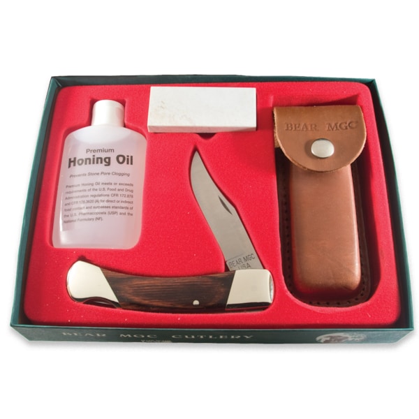Bear & Sons Cutlery 2023 Bear 5' Rosewood Prof.Lockback With Oil & Sharpening Stone - BEA-S297R