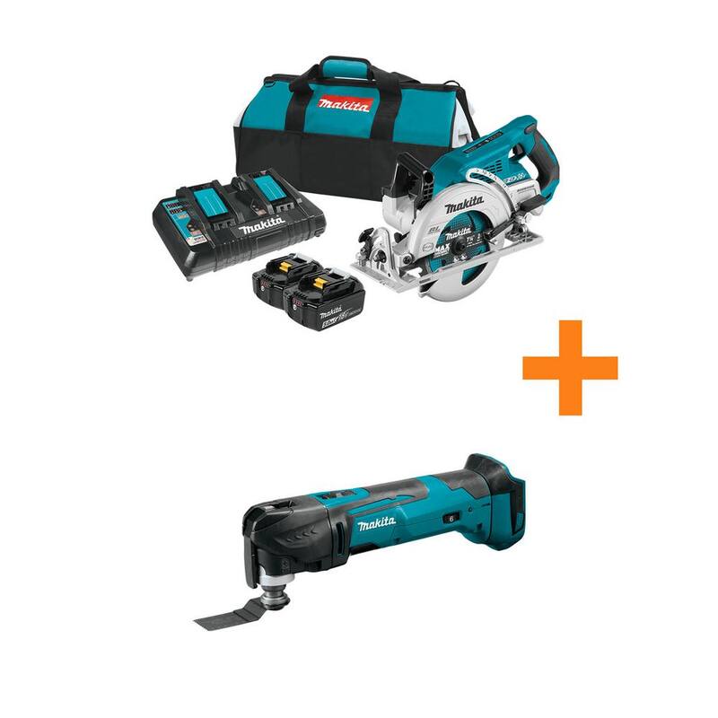Makita 18V X2 LXT 5.0Ah (36V) Sierra circular sin escobillas de 7-1/4 pulgadas con mango trasero y kit de sierra circular con 18V LXT Multi-Herramienta Oscilante de bonificación - XSR01PT-XMT03Z
