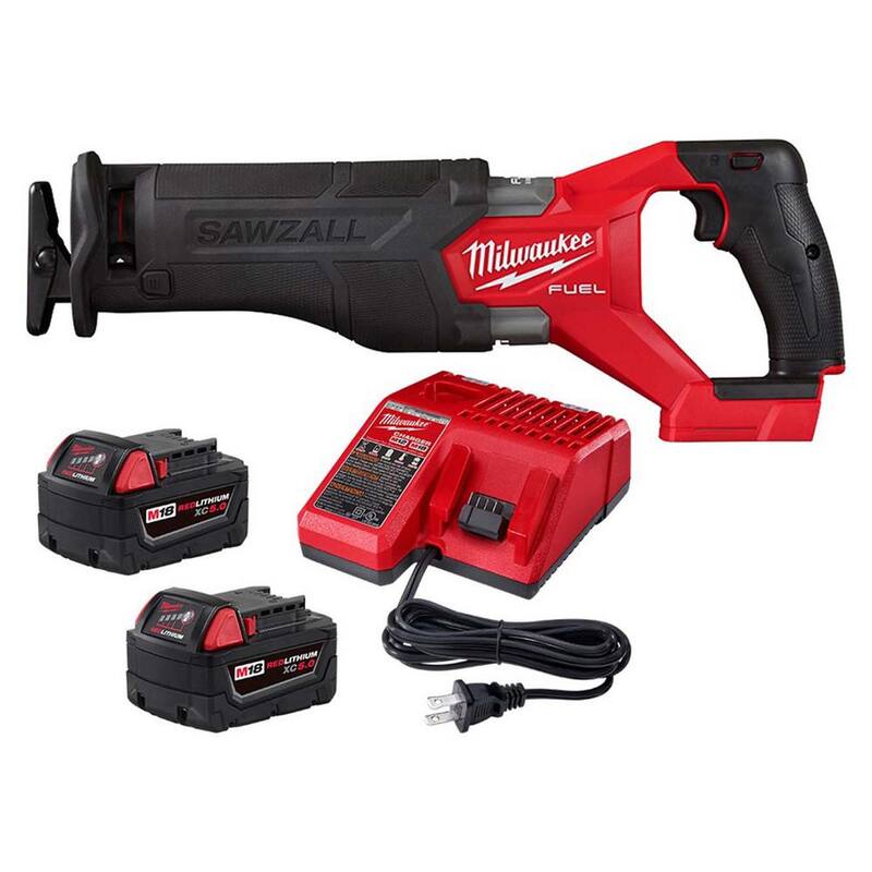 Sierra reciproca inalámbrica Milwaukee M18 FUEL GEN-2 de 18V de ion de litio sin escobillas SAWZALL con dos baterías de 5.0Ah y cargador - 2821-20-48-59-1852B