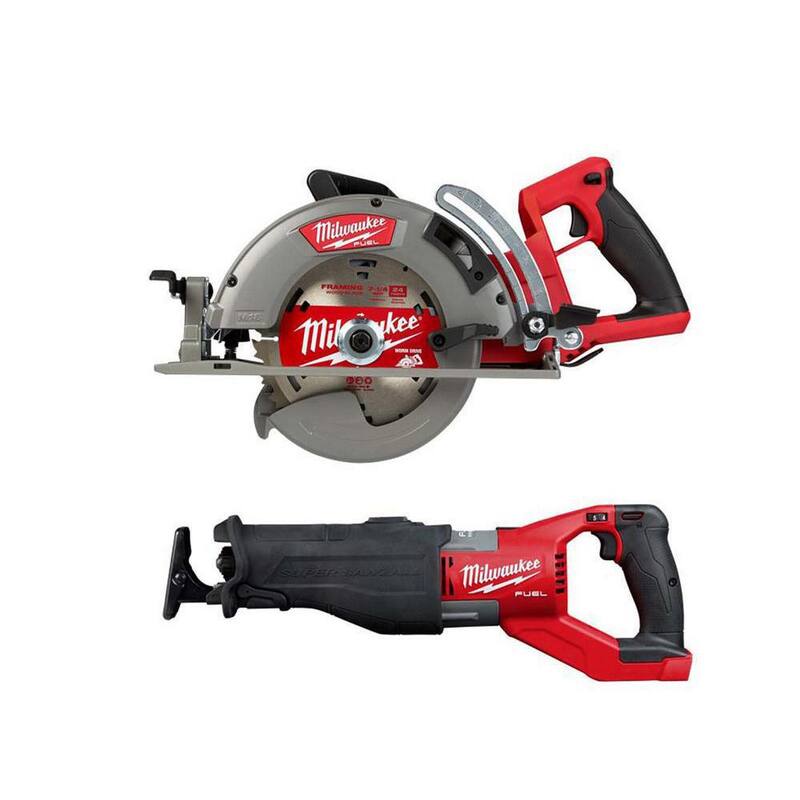Sierra circular inalámbrica Milwaukee M18 FUEL 18V de ion de litio de 7-1/4 pulgadas con mango trasero y FUEL Super SAWZALL - 2830-20-2722-20.