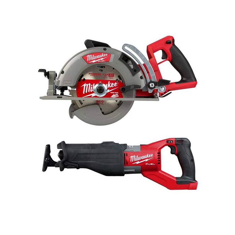 Sierra circular inalámbrica Milwaukee M18 FUEL 18V de ion de litio de 7-1/4 pulgadas con mango trasero y FUEL Super SAWZALL - 2830-20-2722-20.