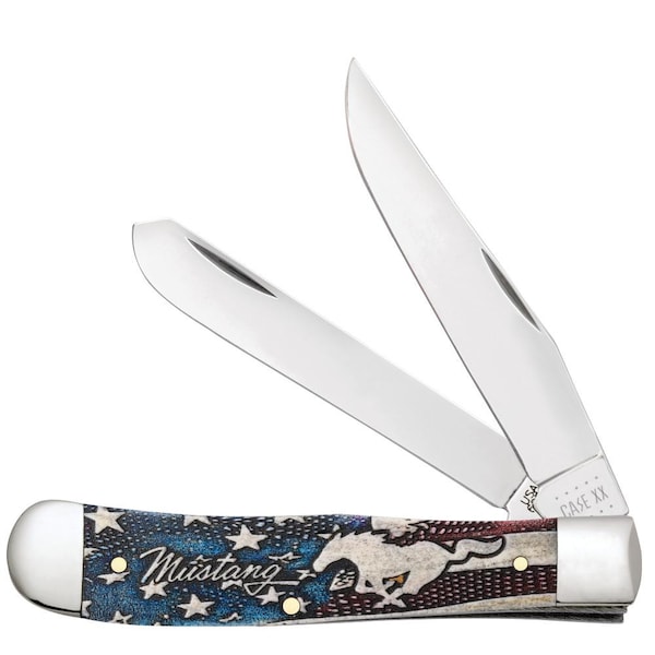 Case Cutlery 2023 Case Ford Mustang Commemmorative Smooth Natural Bone Trapper 6254 Ss W/Color Wash Wooden Box - CAS-14330