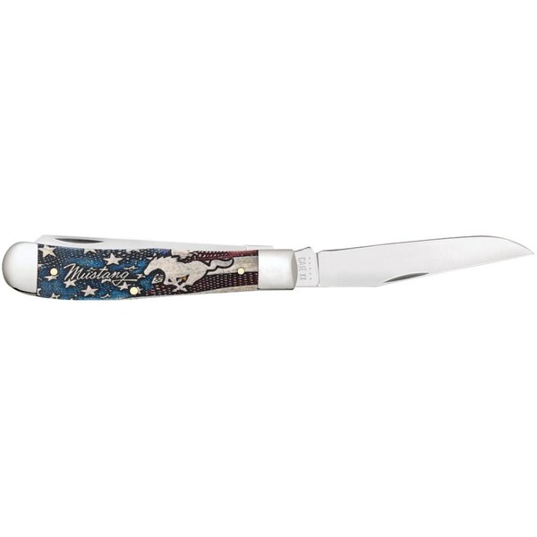 Case Cutlery 2023 Case Ford Mustang Commemmorative Smooth Natural Bone Trapper 6254 Ss W/Color Wash Wooden Box - CAS-14330