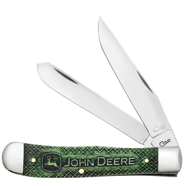Case Cutlery John Deere Gift Set Embellished Smooth Natural Bone Trapper 6354 Ss W/Color Wash Jewel Box - CAS-15764