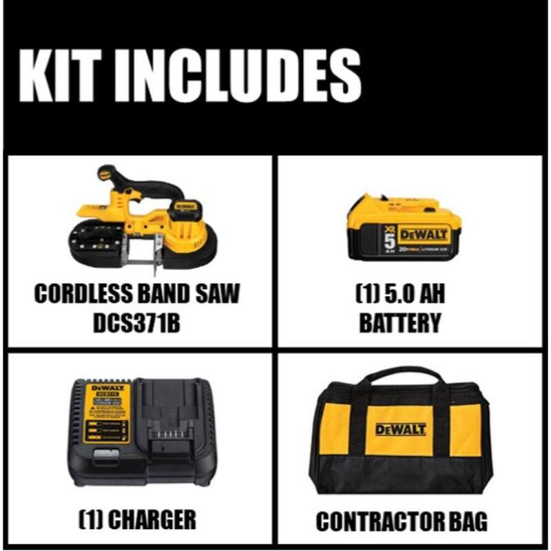 Sierra de banda inalámbrica DEWALT 20V MAX, (1) batería de iones de litio XR Premium de 20V MAX 5.0Ah, cargador y bolsa de kit - DCB205CKW371B