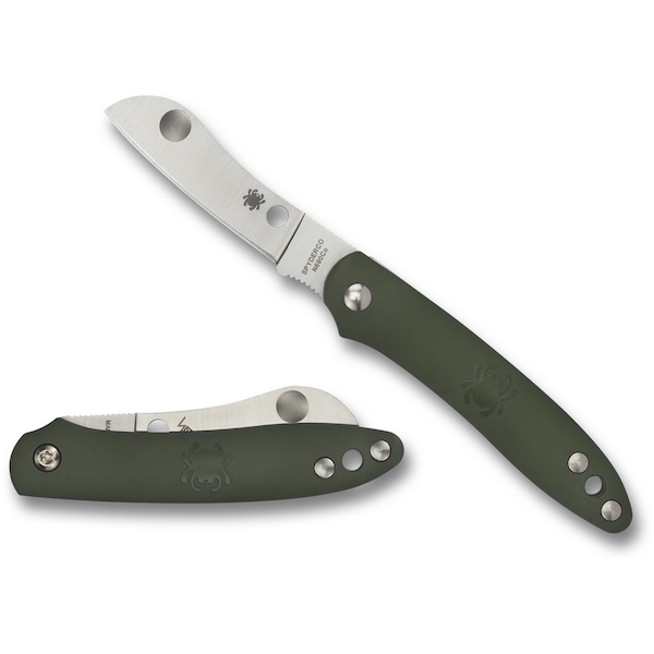 Spyderco 2023 Spyderco Roadie, Lightweight Olive Green, Plain Slip Joint Lock, Reveal 7 - SPY-C189PGR