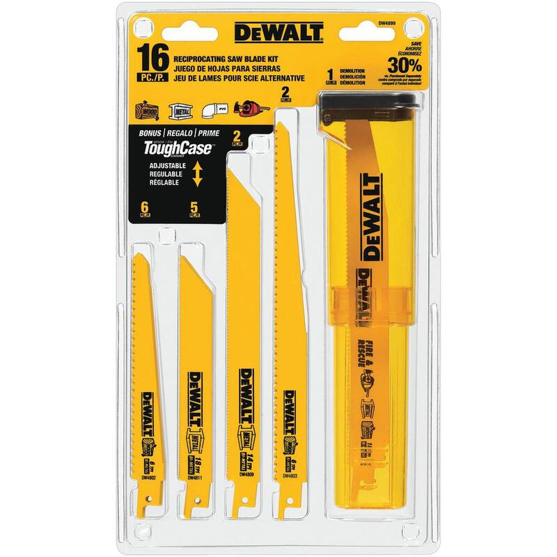 Sierra reciproca inalámbrica DEWALT 20V MAX (herramienta únicamente) y set de hojas bimetálicas para sierra reciproca (16 piezas) - DCS380BWDW4899.