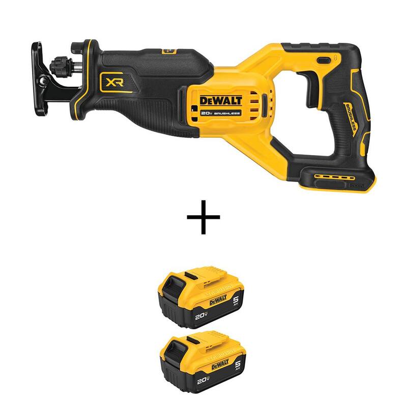 SIerra reciproca inalámbrica sin escobillas DEWALT 20V MAX de iones de litio con (2) paquetes de baterías de iones de litio premium 20V MAX de 5.0 Ah - DCS382BWCB205-2.