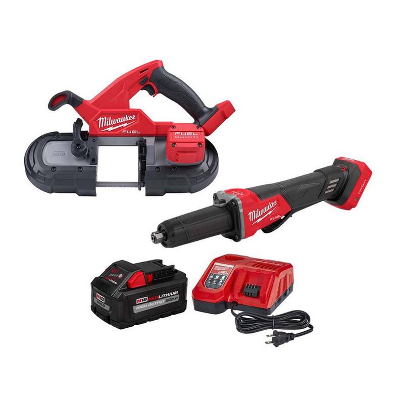 Milwaukee M18 FUEL 18V Sierra de cinta compacta inalámbrica sin escobillas de iones de litio con M18 FUEL Amoladora de troqueles de velocidad variable y Kit de Inicio de 8.0Ah - 2829-20-2984-20-48-59-1880