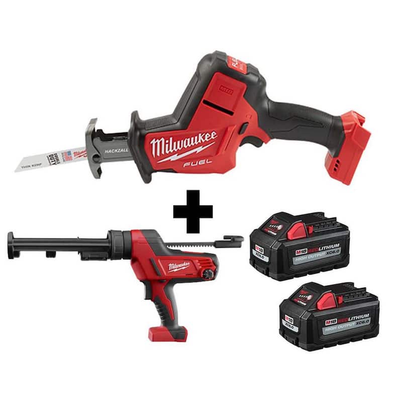 Sierra alternativa inalámbrica Milwaukee M18 FUEL 18V de iones de litio sin escobillas HACKZALL y pistola de calafateo M18 con dos baterías M18 de 6.0 Ah - 2719-20-2641-20-48-11-1862.