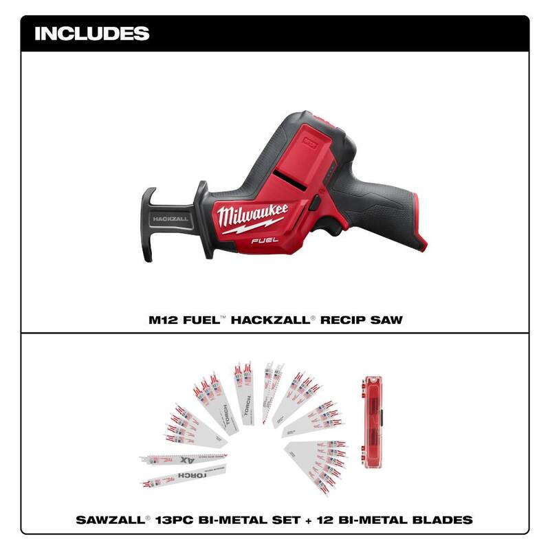 Sierra reciproca inalámbrica sin escobillas Milwaukee M12 FUEL 12V de iones de litio (herramienta solamente) con juego de hojas de sierra SAWZALL (25 piezas) - 2520-20-49-22-1113S