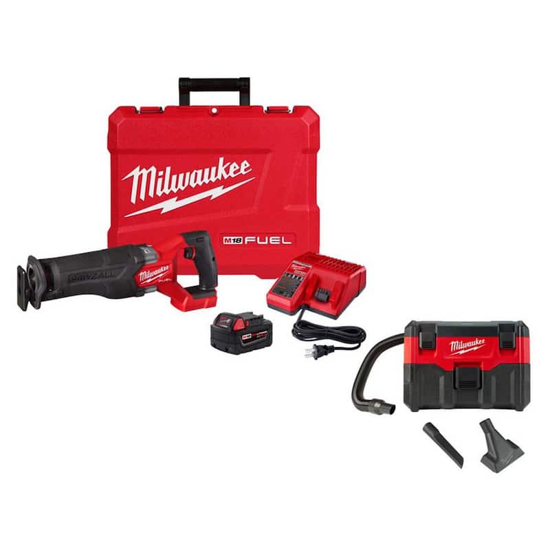 Milwaukee M18 FUEL 18V Sierra de sable recíproca inalámbrica sin escobillas de iones de litio Kit con aspiradora húmeda/seca inalámbrica de 2 galones - 2821-21-0880-20.