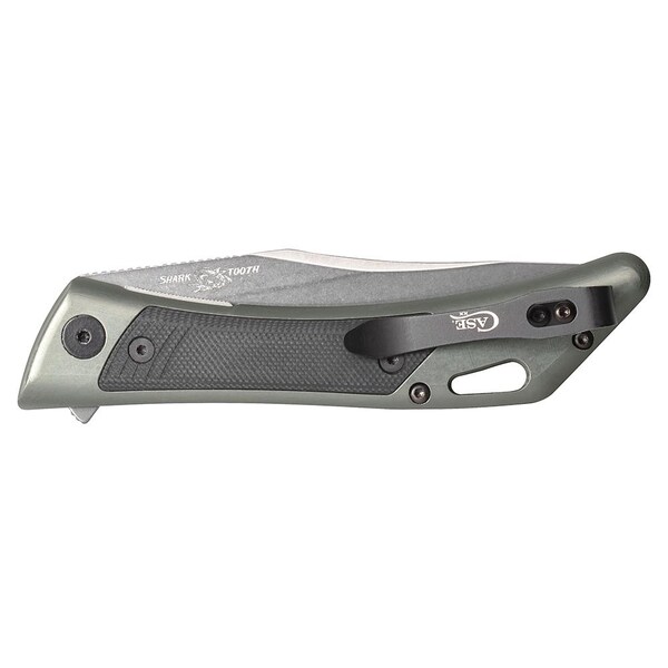 Case Cutlery 2023 Case Shark Tooth Flipper Dark Gray Aluminum/Black G-10 Inlay W/Pocket Clip - CAS-53504