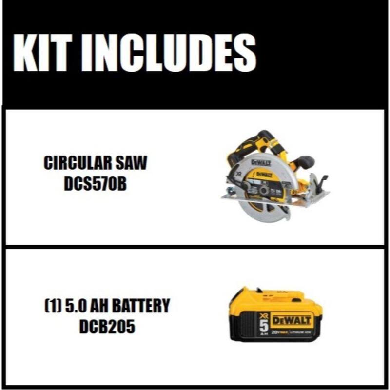 Sierra circular inalámbrica sin escobillas DEWALT 20V MAX de 7-1/4 pulgadas y (1) batería de iones de litio Premium 20V MAX de 5.0Ah - DCS570BW205