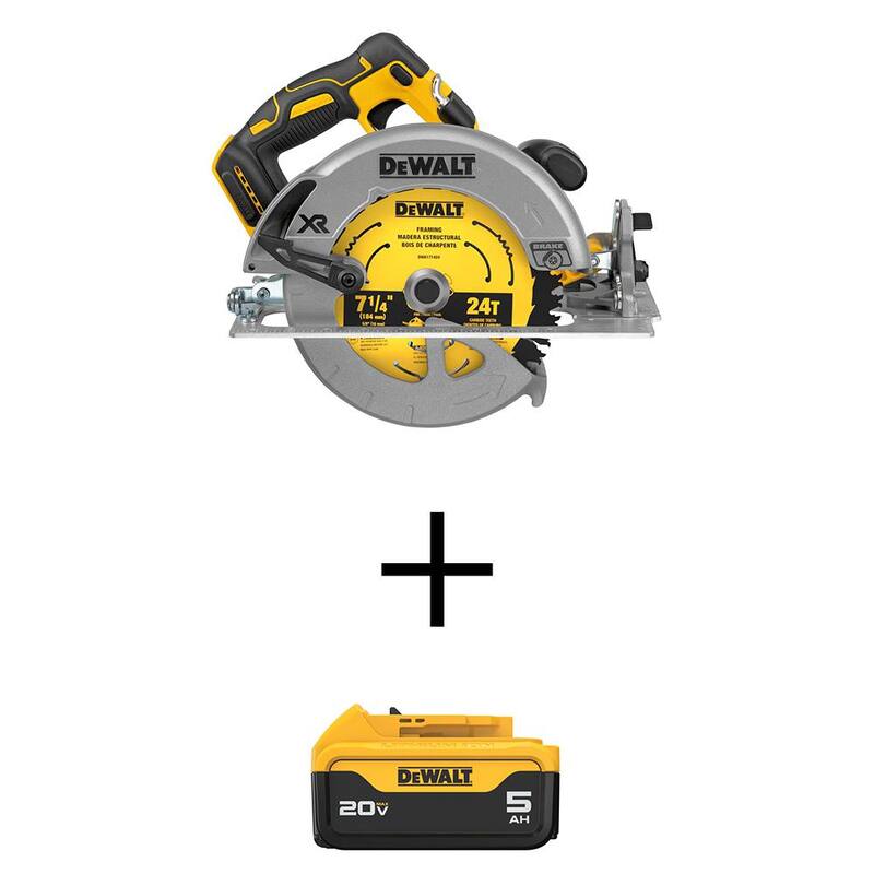 Sierra circular inalámbrica sin escobillas DEWALT 20V MAX de 7-1/4 pulgadas y (1) batería de iones de litio Premium 20V MAX de 5.0Ah - DCS570BW205
