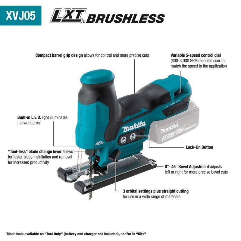 Sierra de calar inalámbrica Makita 18-Volt LxT de ion de litio sin escobillas con agarre en barril (herramienta solamente) - XVJ05Z