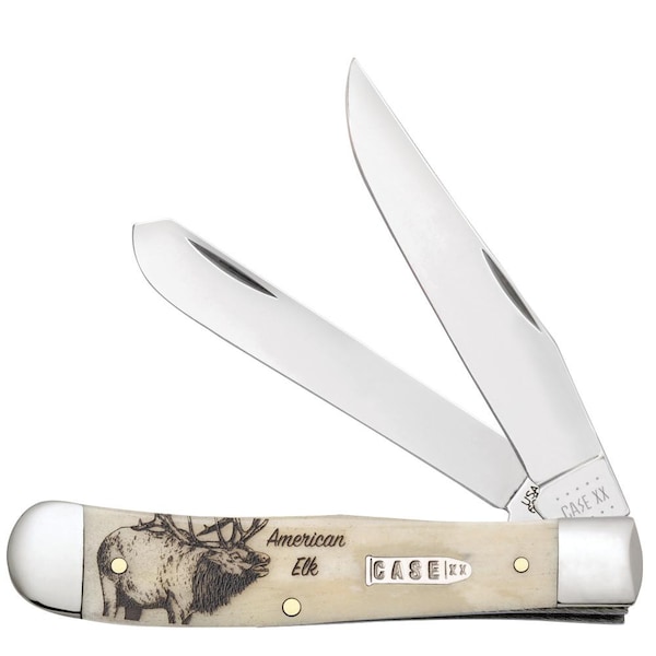 Case Cutlery 2023 Case Sportsman Series Embellished Smooth Natural Bone Trapper 6254 Ss Gift Tin Elk - CAS-60571