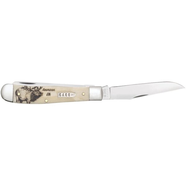 Case Cutlery 2023 Case Sportsman Series Embellished Smooth Natural Bone Trapper 6254 Ss Gift Tin Elk - CAS-60571